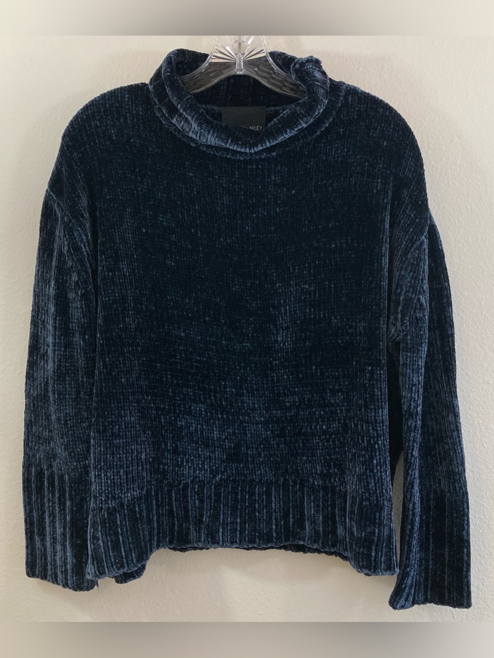 Cynthia Rowley Navy Blue Chenille Foldover Neck Chunky Sweater Women’s M